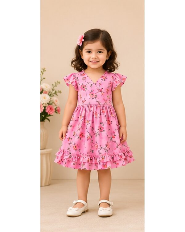 Girls Pink Floral Georgette Party Frock