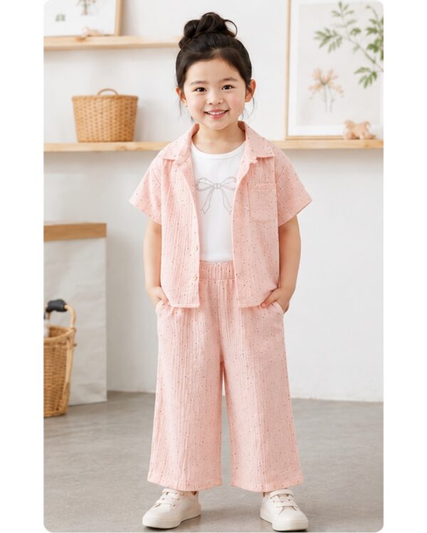 Girls Premium Peach Cotton 3-Piece Co-ord Set