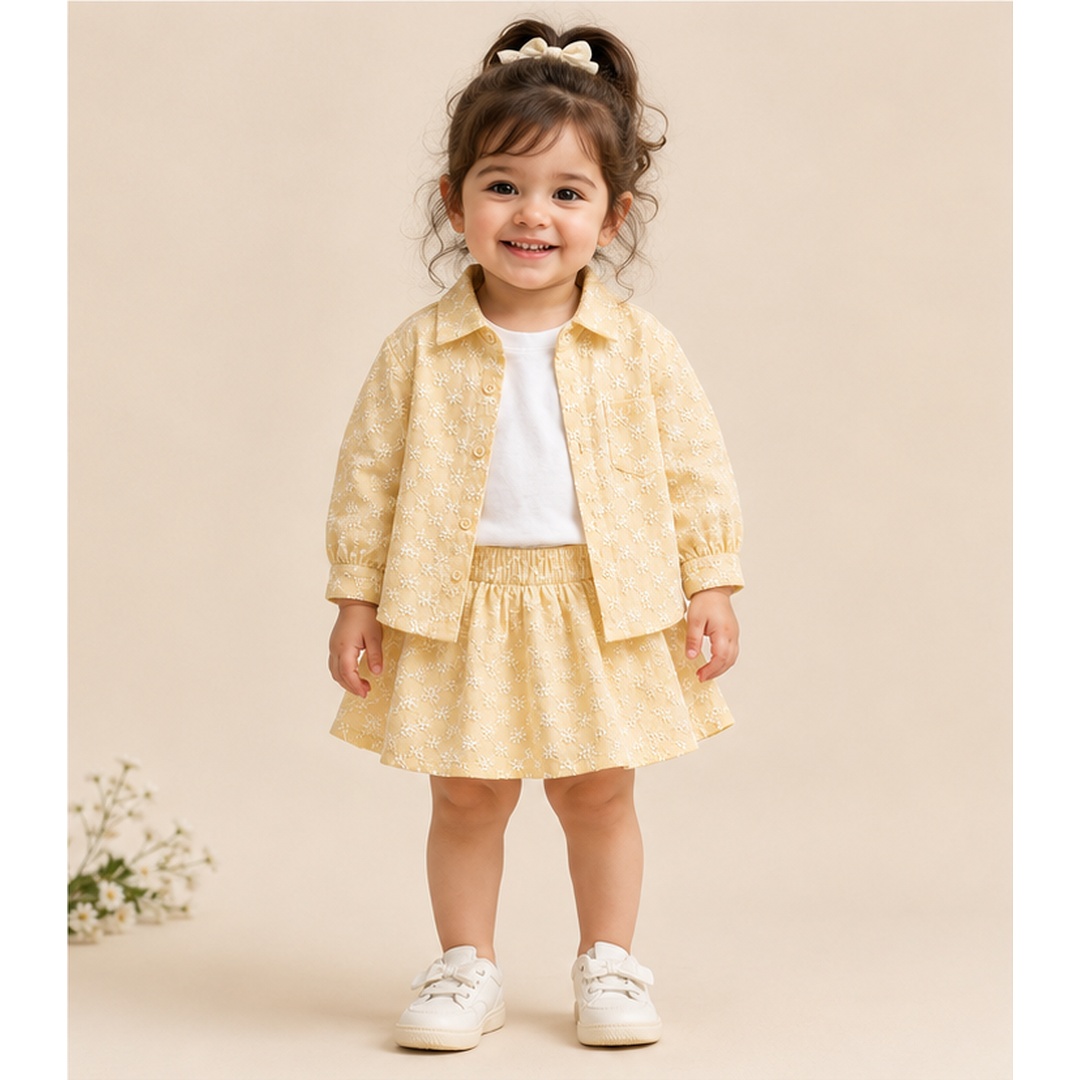 Girls 3-Piece Floral Embroidered Shirt, Tee & Skirt Set - Image 9
