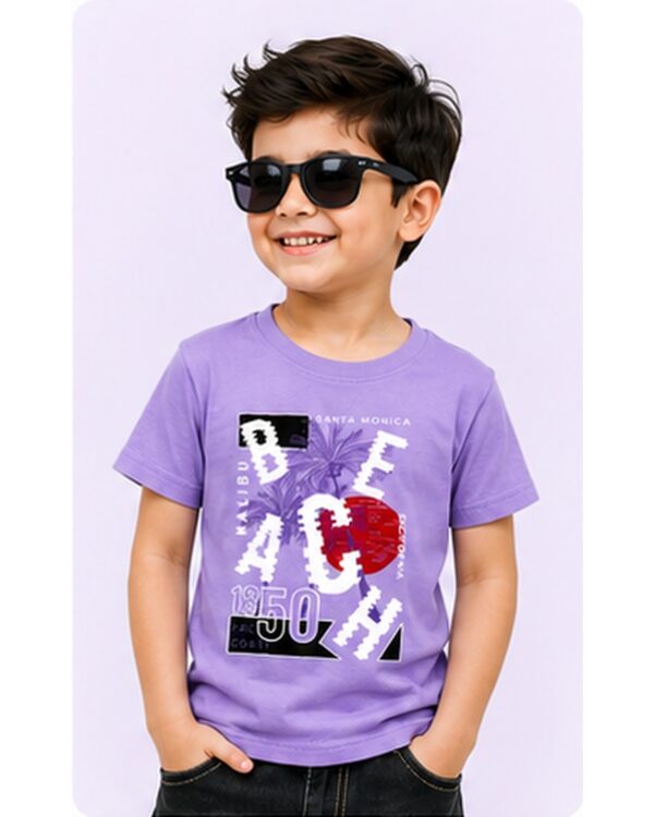 Boys Purple Graphic Cotton T-Shirt