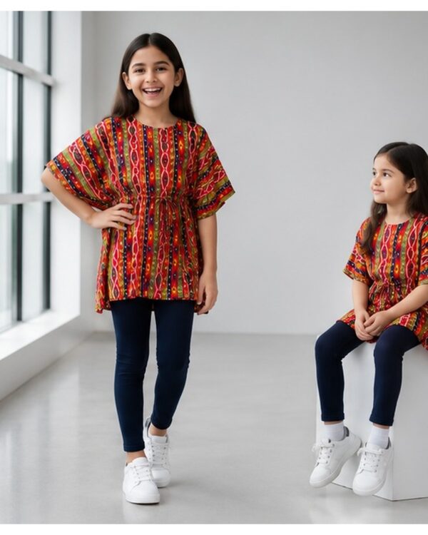 Girls Premium Ethnic Kaftan Tunic Set – Soft Cotton Printed Top