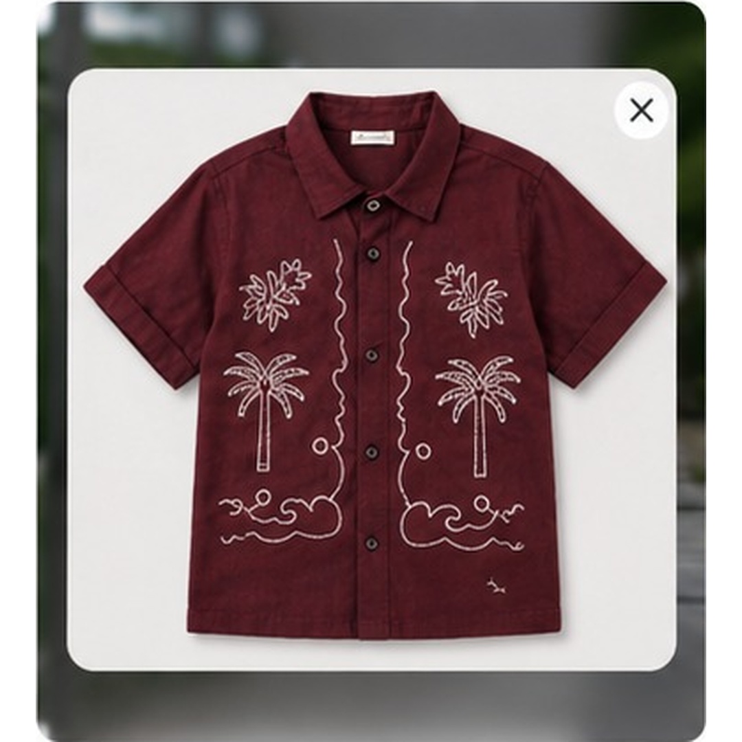 Boys Tropical Palm Embroidered Cotton Shirt & Cargo Shorts Set - Image 4