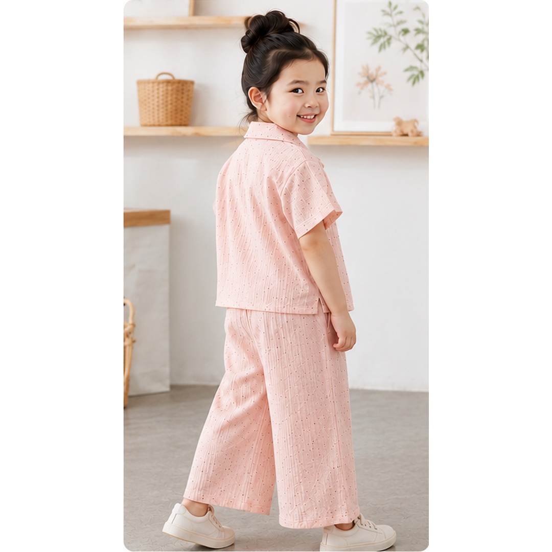 Girls Premium Peach Cotton 3-Piece Co-ord Set - Image 3