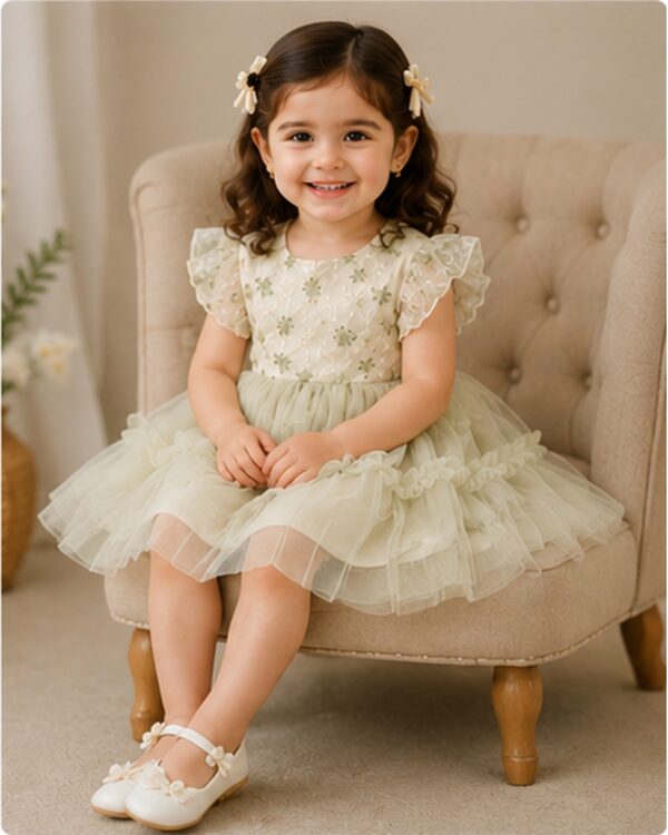 Girls Floral Party Dress with Matching Hair Clips