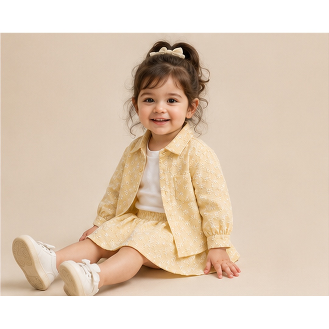 Girls 3-Piece Floral Embroidered Shirt, Tee & Skirt Set - Image 11