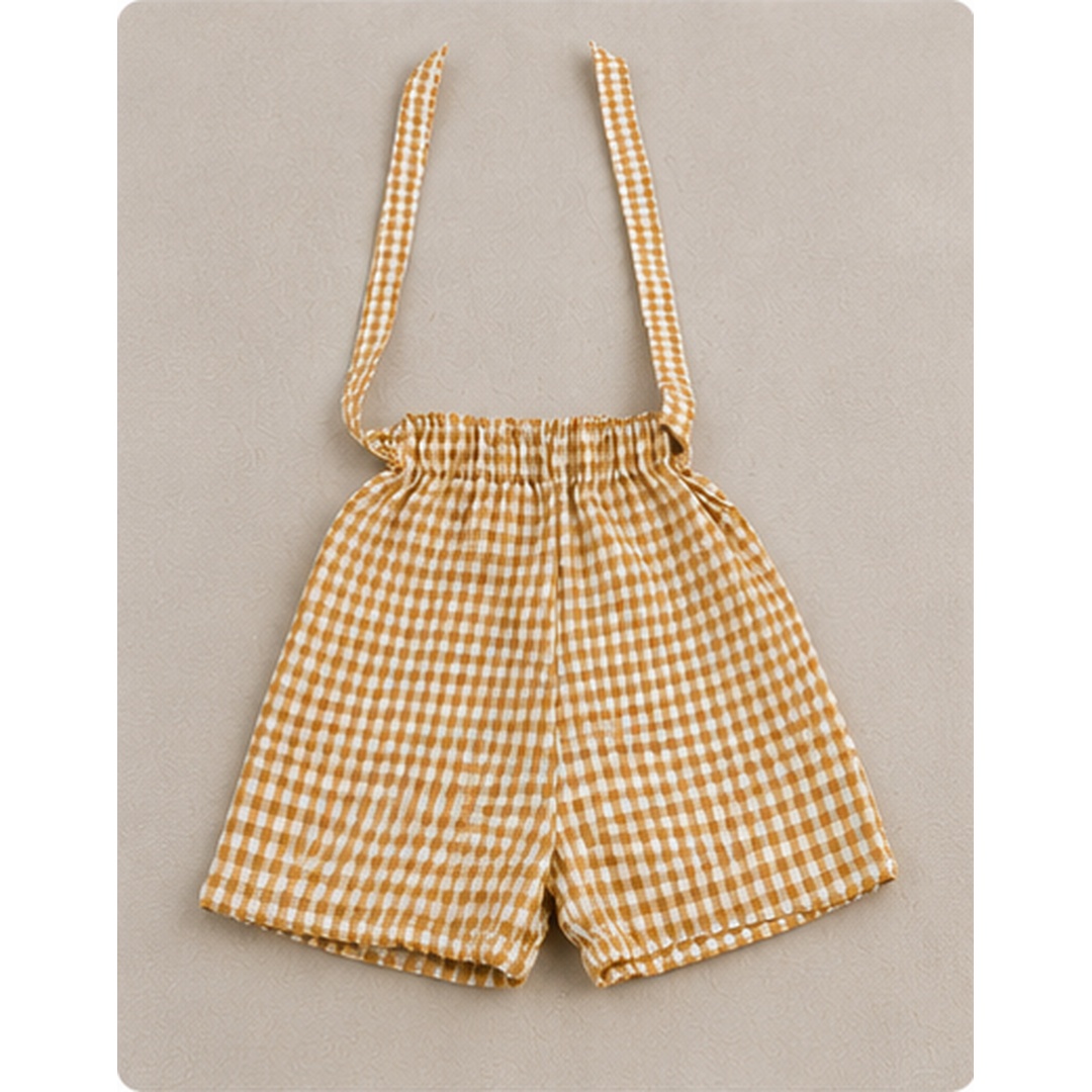 Girls Mustard Gingham Cotton Romper Set with Waist Belt - Image 6