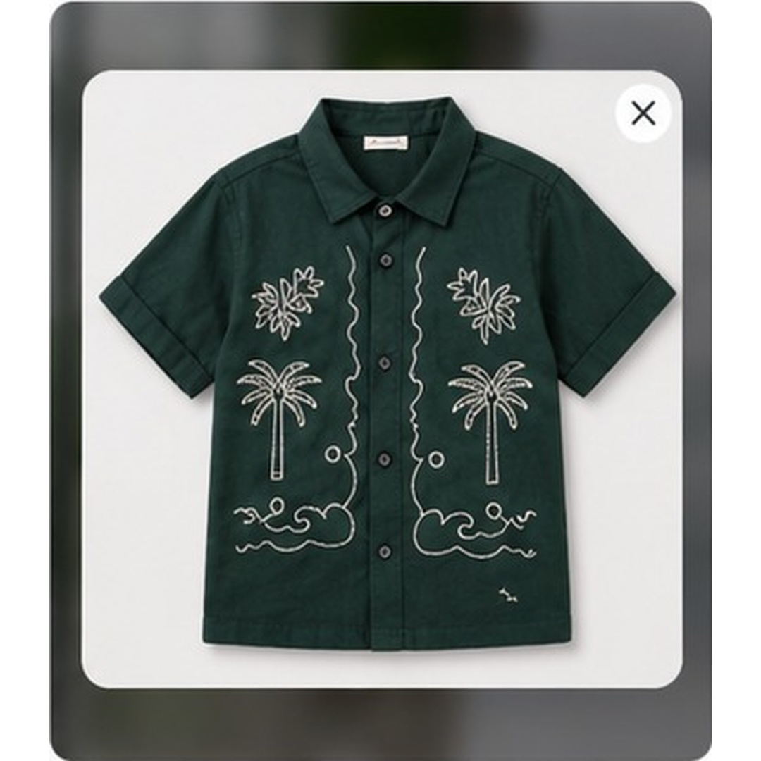 Boys Tropical Palm Embroidered Cotton Shirt & Cargo Shorts Set - Image 6