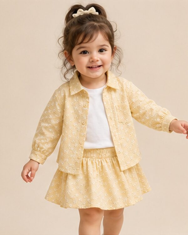 Girls 3-Piece Floral Embroidered Shirt, Tee & Skirt Set
