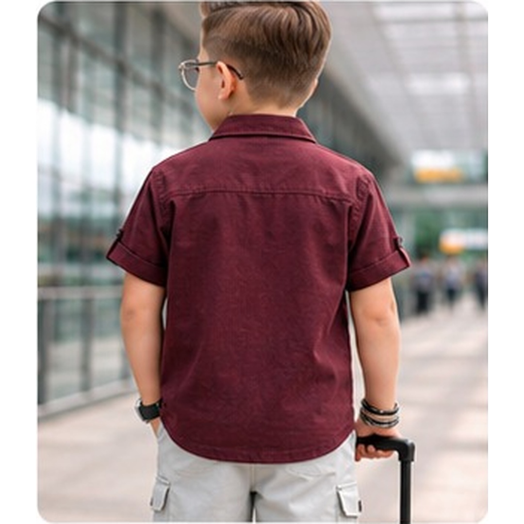 Boys Tropical Palm Embroidered Cotton Shirt & Cargo Shorts Set - Image 7