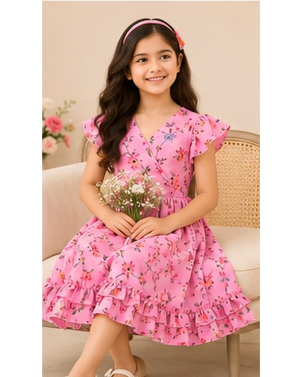 Girls Pink Floral Georgette Party Frock