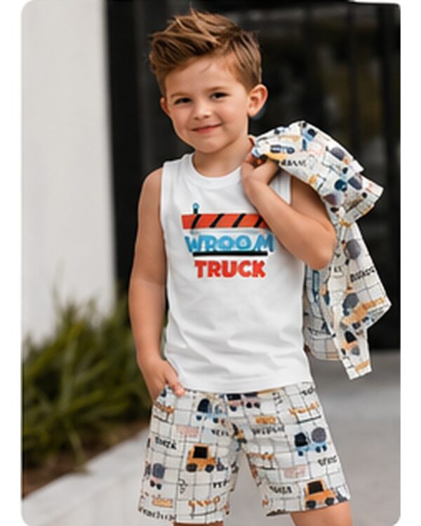 Boys Truck Print Premium 3-Piece Cotton Co-ord Set
