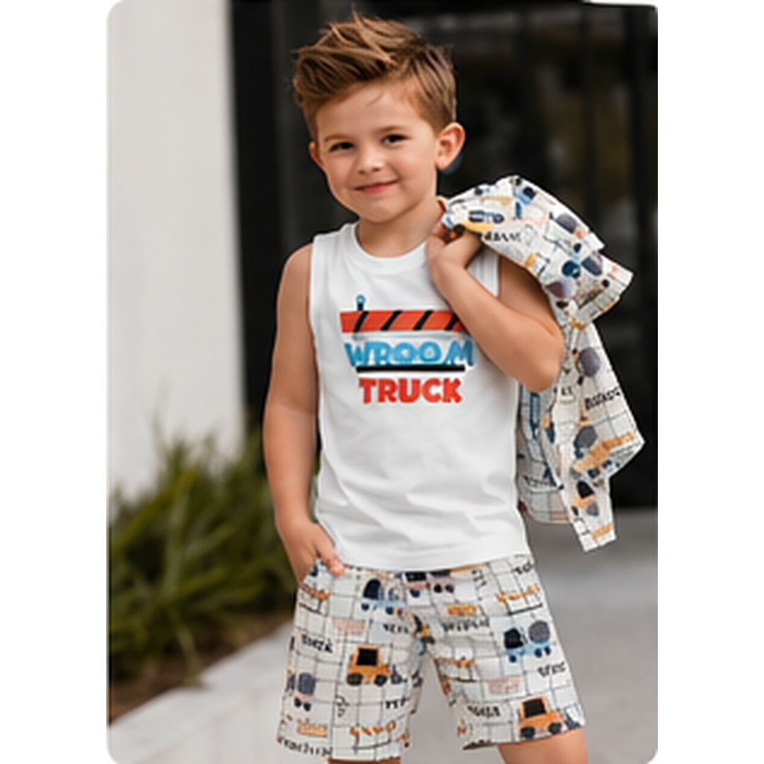 Boys Truck Print Premium 3-Piece Cotton Co-ord Set - Image 2