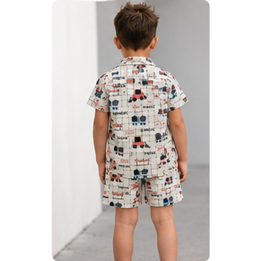 Boys Truck Print Premium 3-Piece Cotton Co-ord Set - Image 3