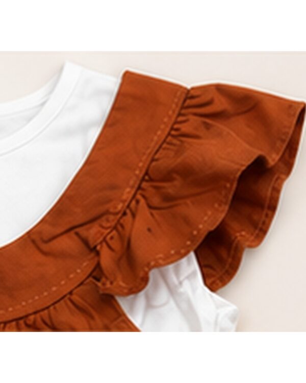Girls Rust Brown Cotton Ruffle Sleeve Frock