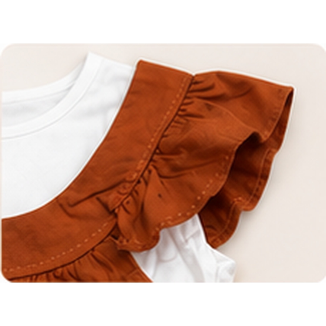Girls Rust Brown Cotton Ruffle Sleeve Frock - Image 2