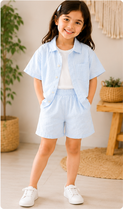Girls Cotton Shirt & Shorts Co-ord Set