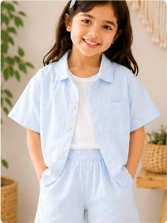 Girls Cotton Shirt & Shorts Co-ord Set - Image 6