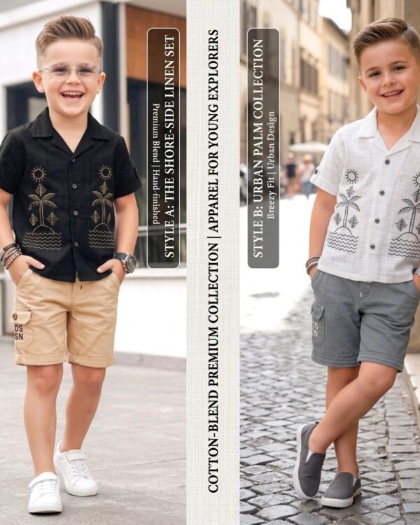 Boys Tropical Embroidered Shirt & Cargo Shorts Co-ord Set