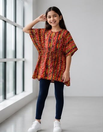 Girls Premium Ethnic Kaftan Tunic Set – Soft Cotton Printed Top