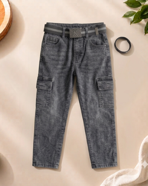 Boys Grey Cargo Style Denim Jeans