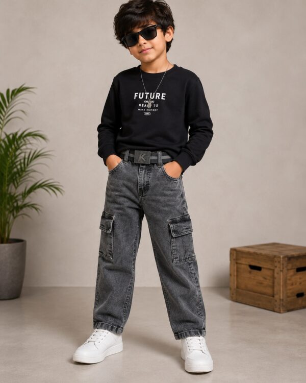 Boys Grey Cargo Style Denim Jeans