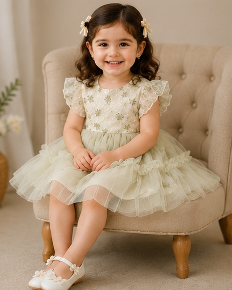 Girls Floral Party Dress with Matching Hair Clips